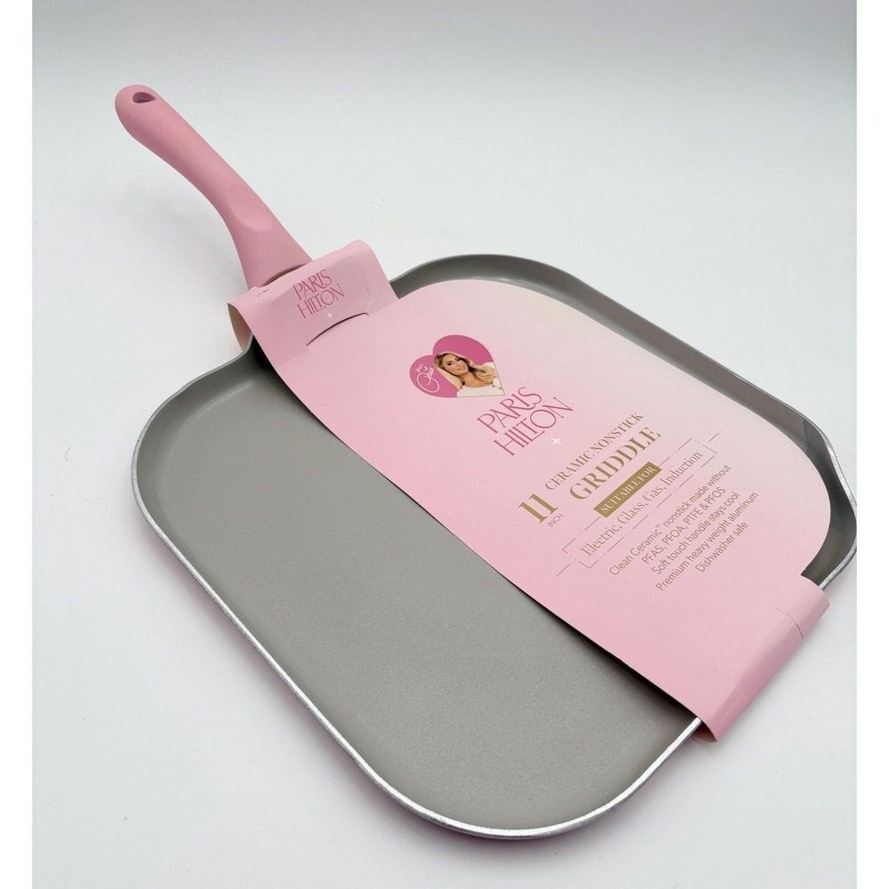 ❤️ PARIS HILTON 11 Inch Cast Aluminum Ceramic Nonstick Pink Griddle